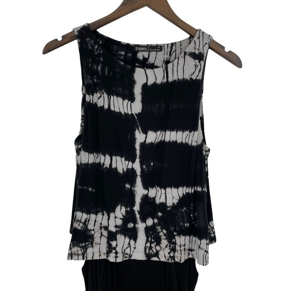 Gypsy 05‎ Black & Gray Tie Dye Split Back Jumpsuit Size Medium - Picture 4 of 12